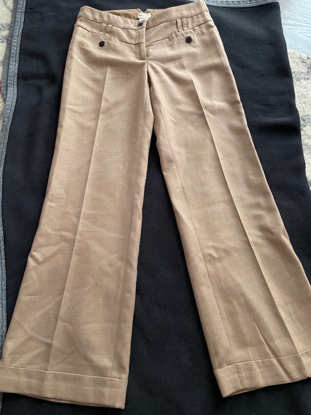 Elevenses Anthropologie Wool Wide Leg Cuffed Trouser Pants Tan Women’s Size 6